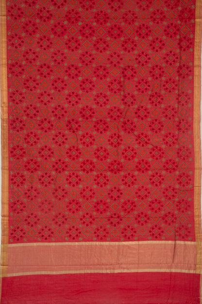 Munga Tussar Floral Embroidery Red Saree