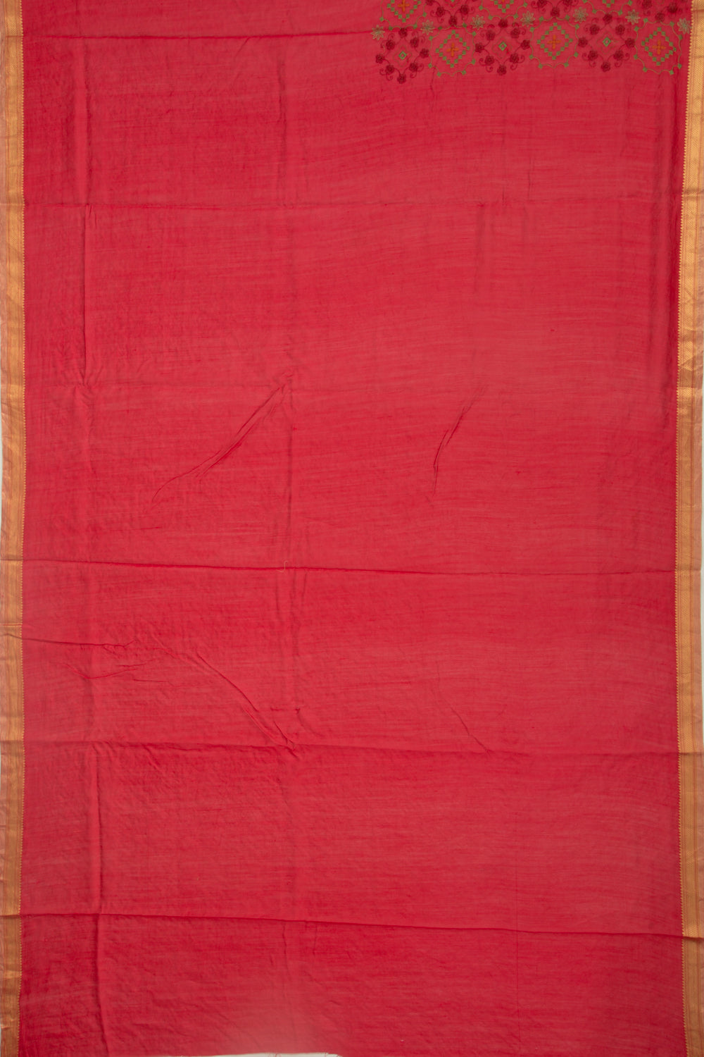 Munga Tussar Floral Embroidery Red Saree