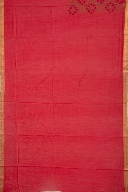 Munga Tussar Floral Embroidery Red Saree
