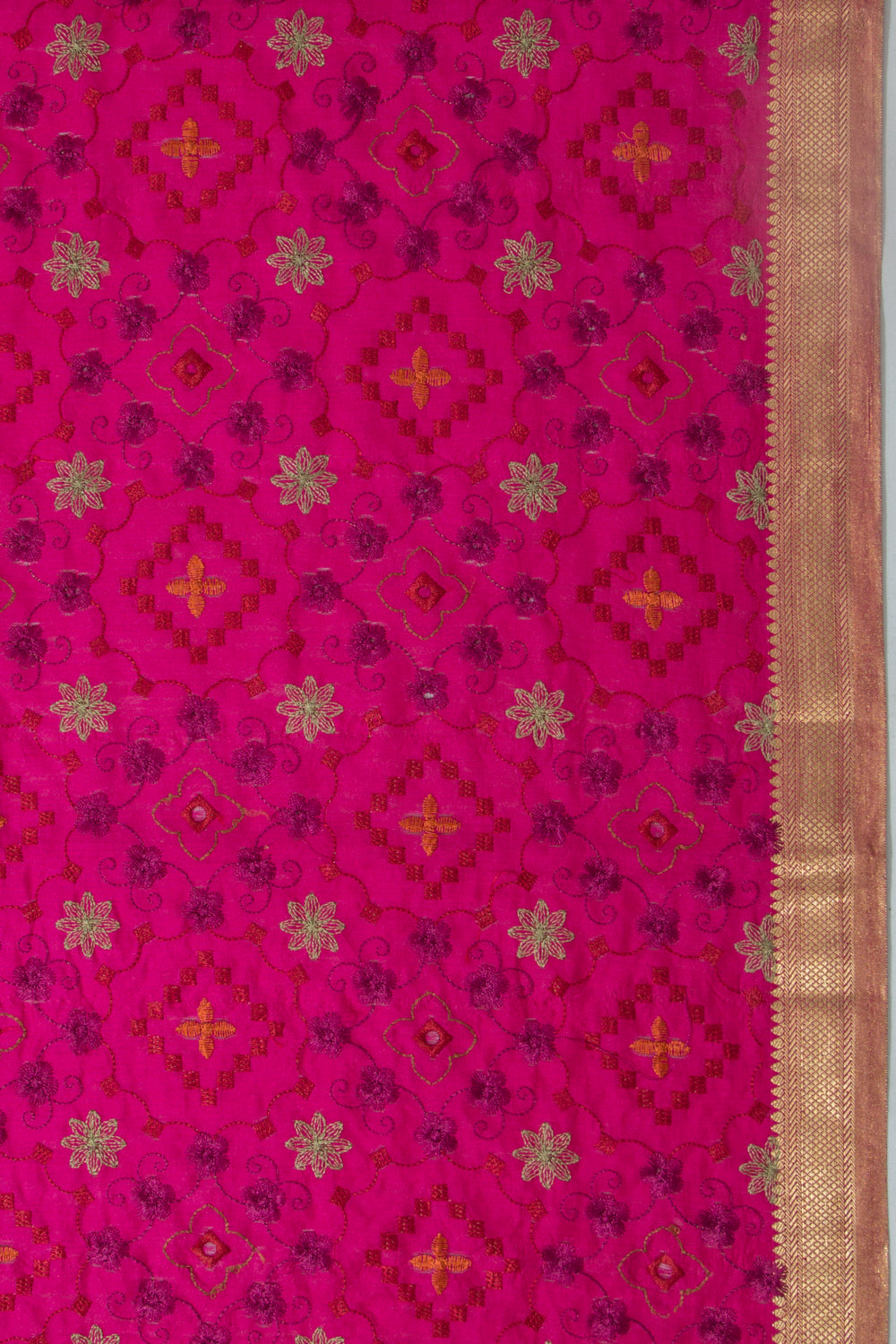 Chanderi Silk Floral Embroidery Pink Saree