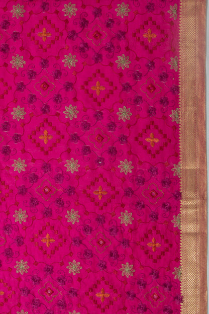 Chanderi Silk Floral Embroidery Pink Saree