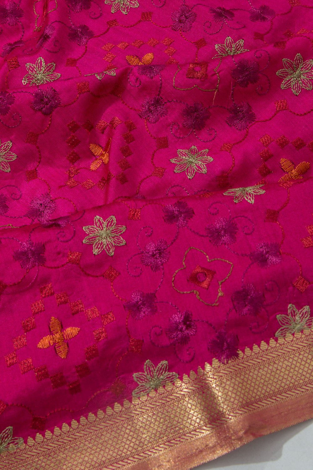 Chanderi Silk Floral Embroidery Pink Saree