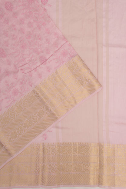 Munga Tussar Floral Embroidery Baby Pink Saree