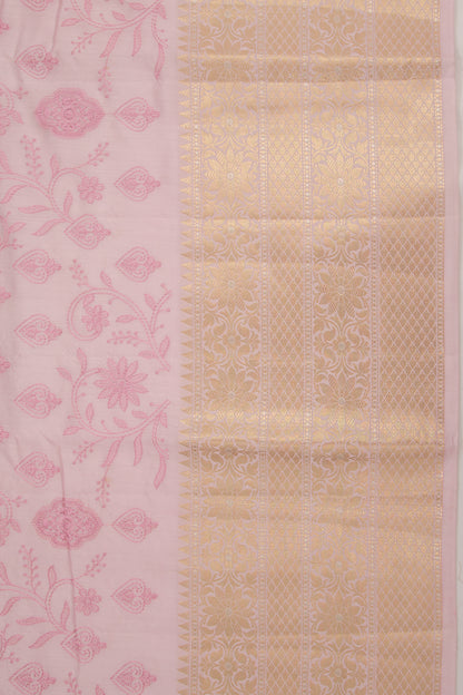 Munga Tussar Floral Embroidery Baby Pink Saree