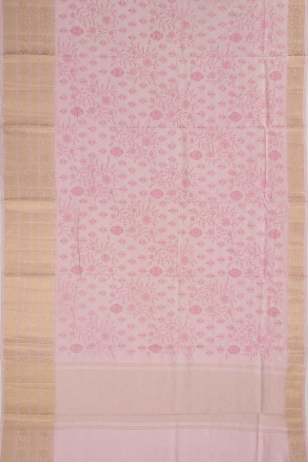 Munga Tussar Floral Embroidery Baby Pink Saree