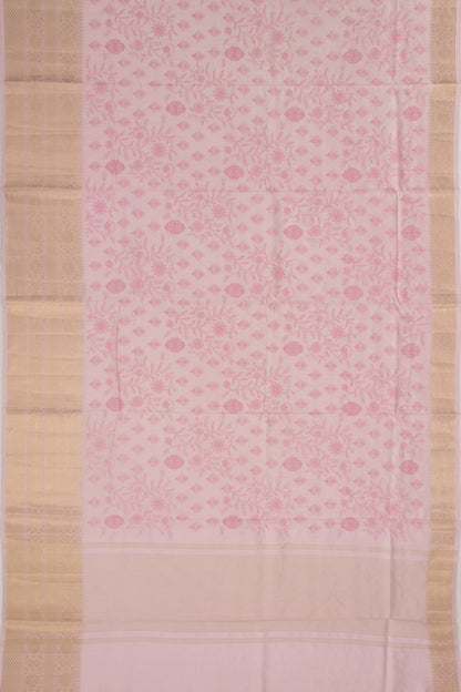 Munga Tussar Floral Embroidery Baby Pink Saree