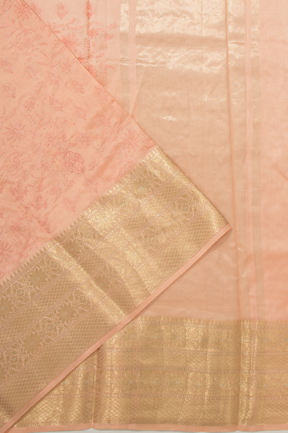 Chanderi Silk Floral Embroidery Pastel Orange Saree