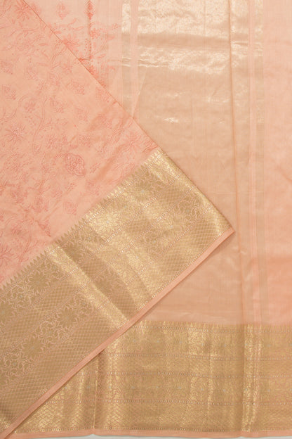 Chanderi Silk Floral Embroidery Pastel Orange Saree