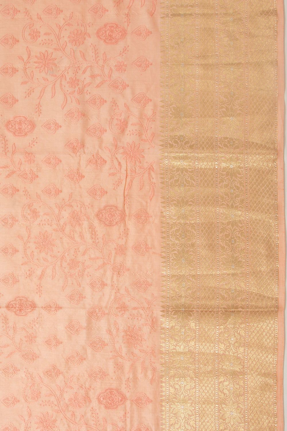 Chanderi Silk Floral Embroidery Pastel Orange Saree