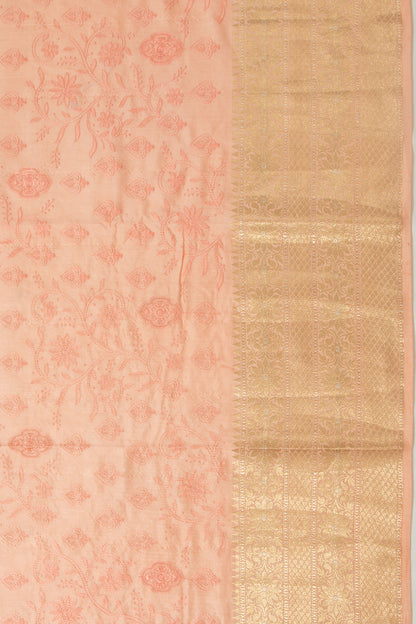 Chanderi Silk Floral Embroidery Pastel Orange Saree