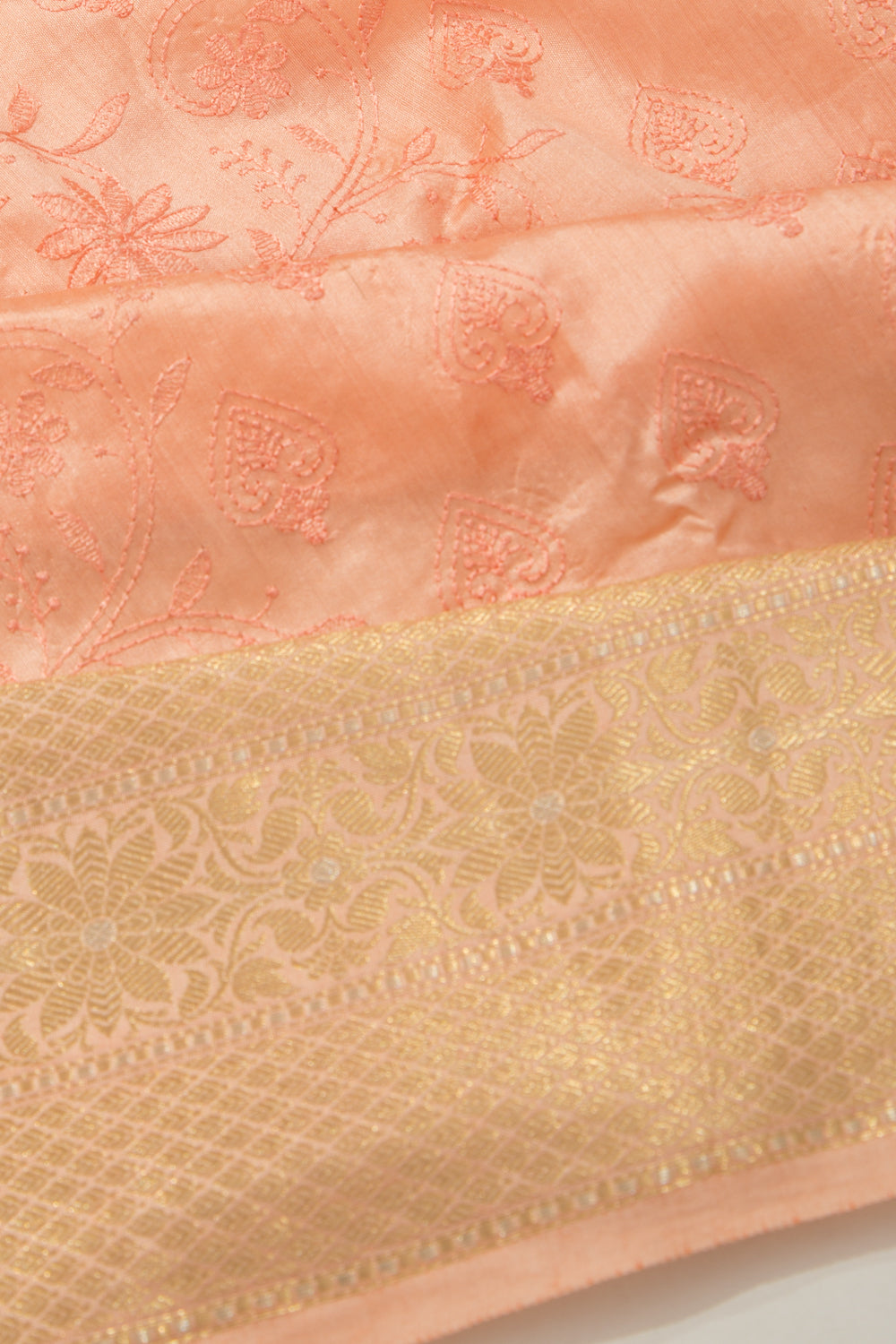 Chanderi Silk Floral Embroidery Pastel Orange Saree