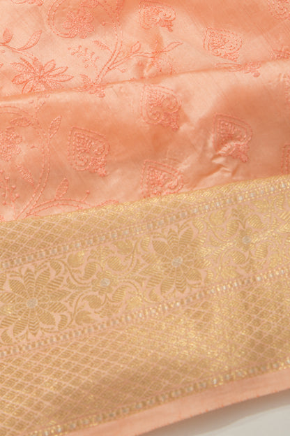 Chanderi Silk Floral Embroidery Pastel Orange Saree