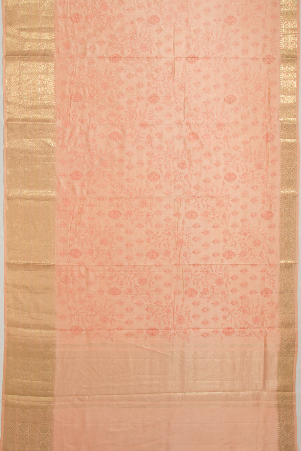 Chanderi Silk Floral Embroidery Pastel Orange Saree