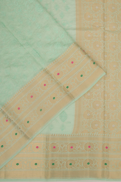 Chanderi Silk Floral Embroidery Sea Green Saree