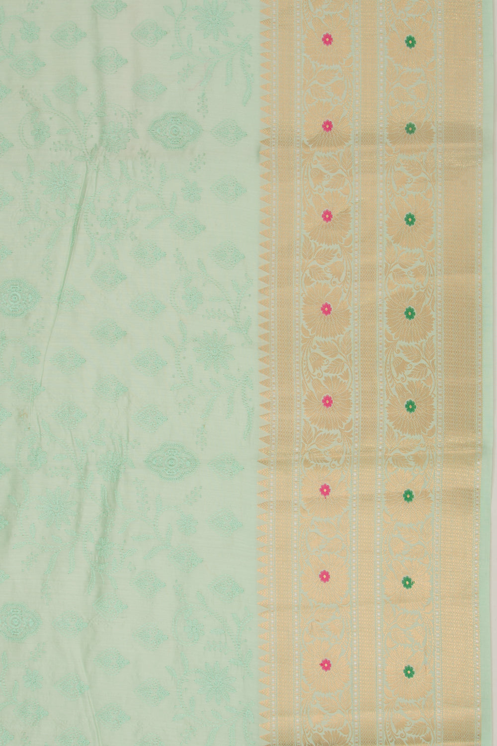 Chanderi Silk Floral Embroidery Sea Green Saree