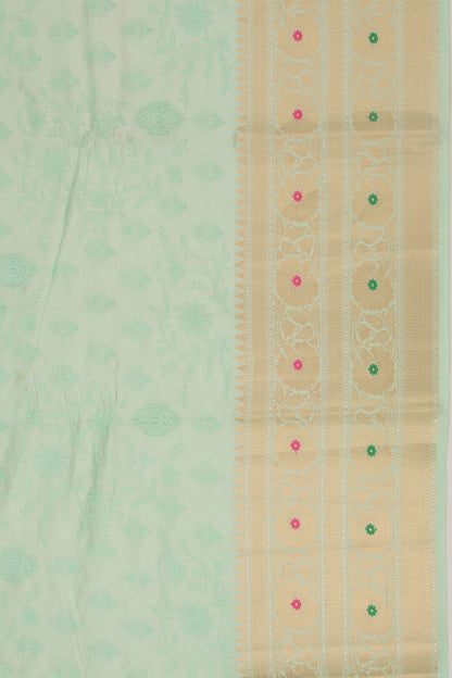 Chanderi Silk Floral Embroidery Sea Green Saree