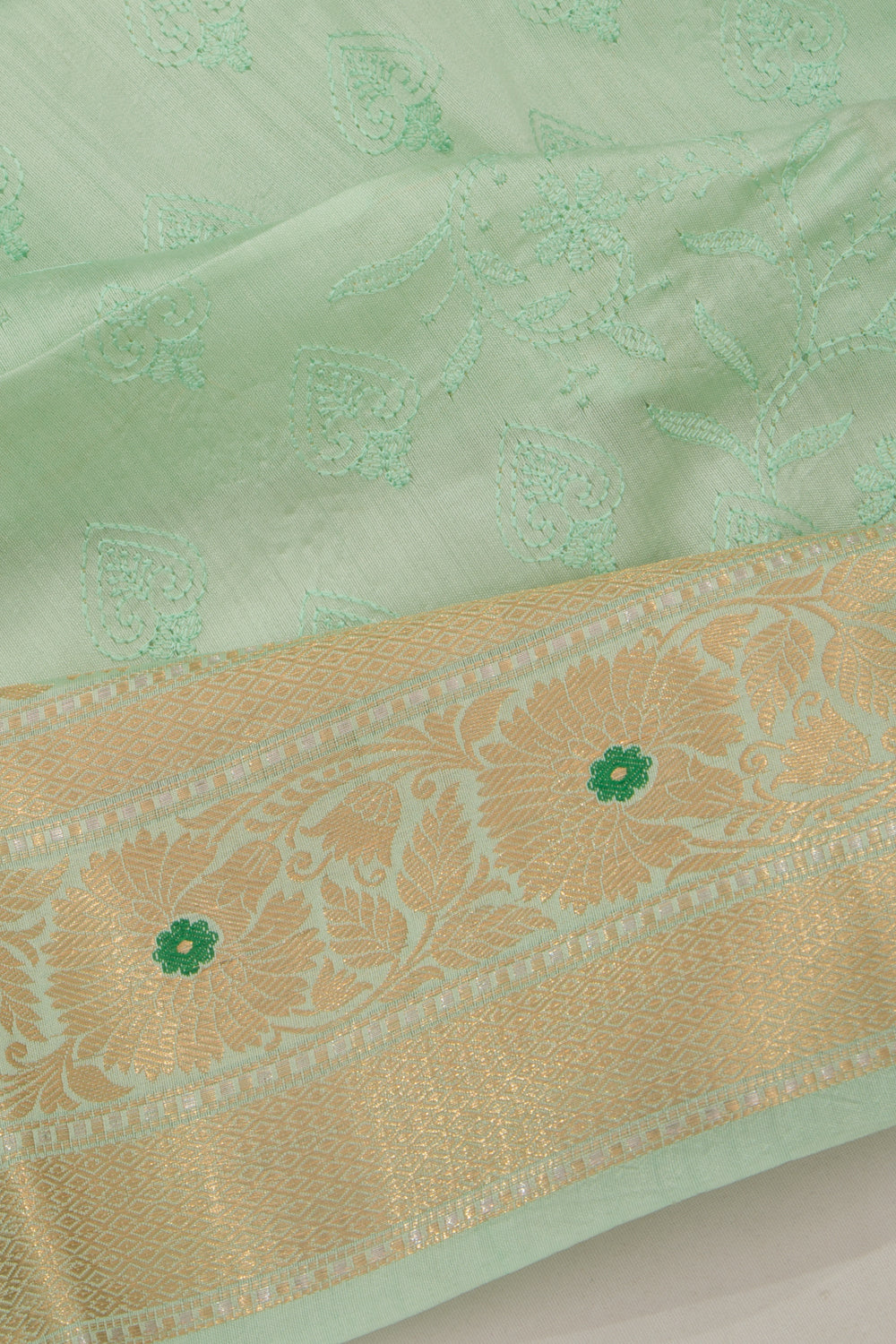 Chanderi Silk Floral Embroidery Sea Green Saree