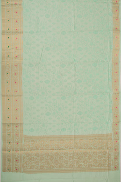 Chanderi Silk Floral Embroidery Sea Green Saree