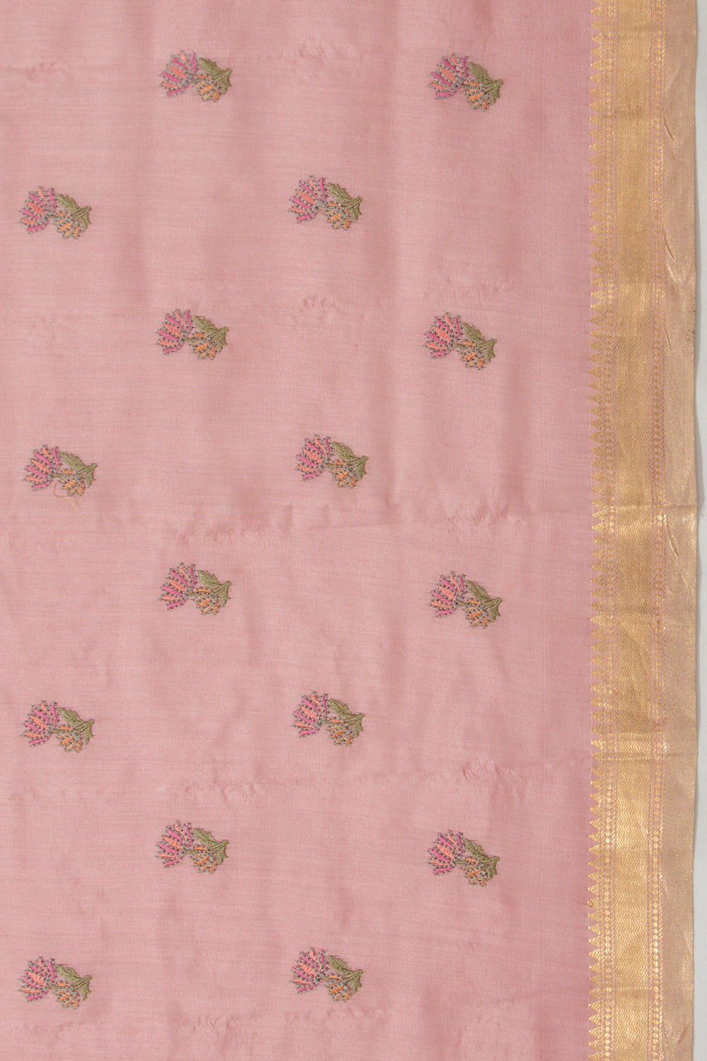 Chanderi Silk Floral Embroidery Butta Baby Pink Saree