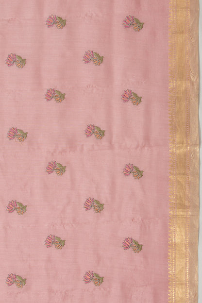Chanderi Silk Floral Embroidery Butta Baby Pink Saree