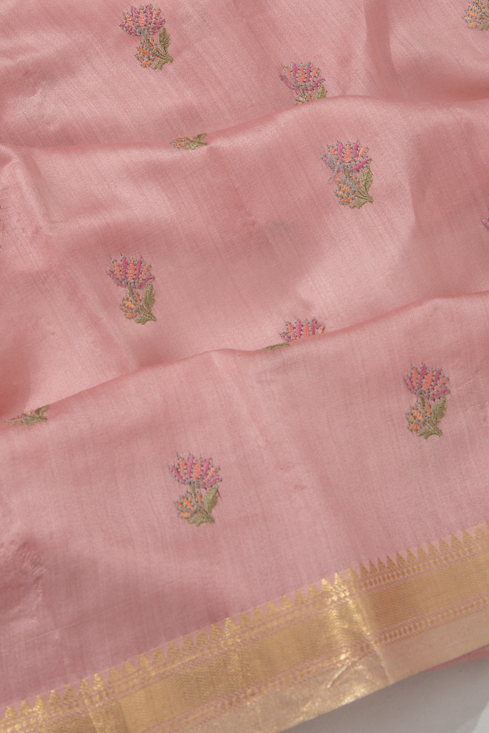 Chanderi Silk Floral Embroidery Butta Baby Pink Saree