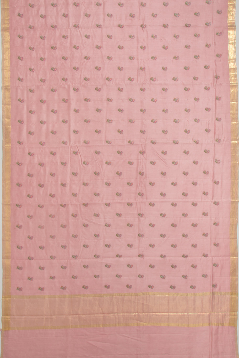 Chanderi Silk Floral Embroidery Butta Baby Pink Saree
