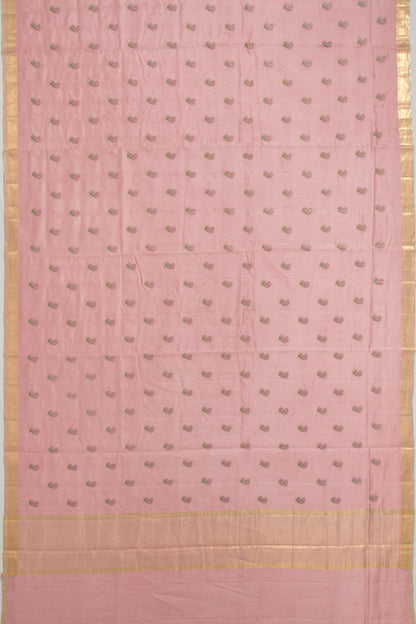 Chanderi Silk Floral Embroidery Butta Baby Pink Saree