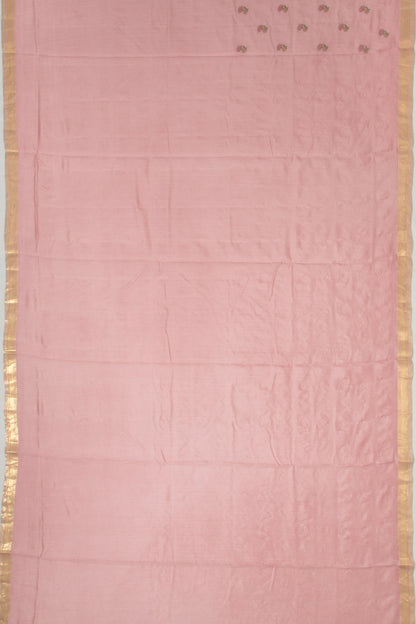Chanderi Silk Floral Embroidery Butta Baby Pink Saree