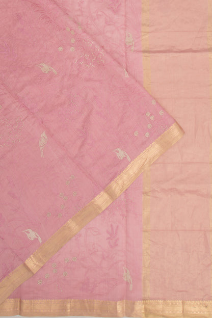 Tussar Floral Embroidery Pink Saree