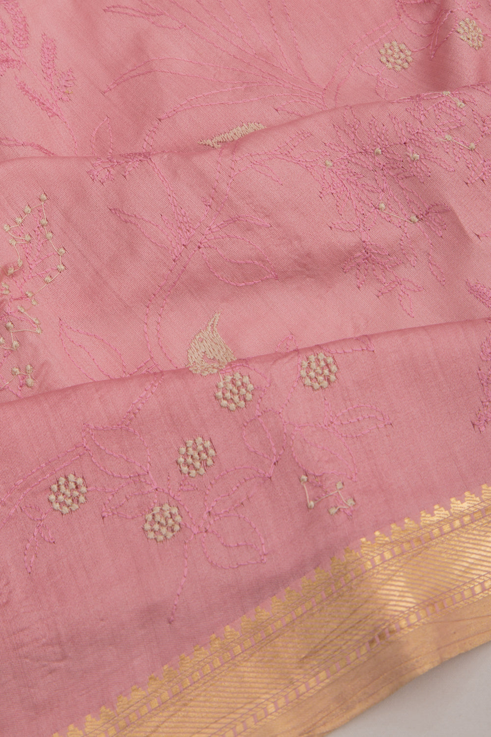 Tussar Floral Embroidery Pink Saree