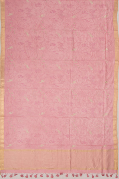 Tussar Floral Embroidery Pink Saree