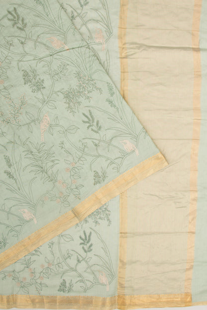 Chanderi Silk Floral Embroidery Green Saree