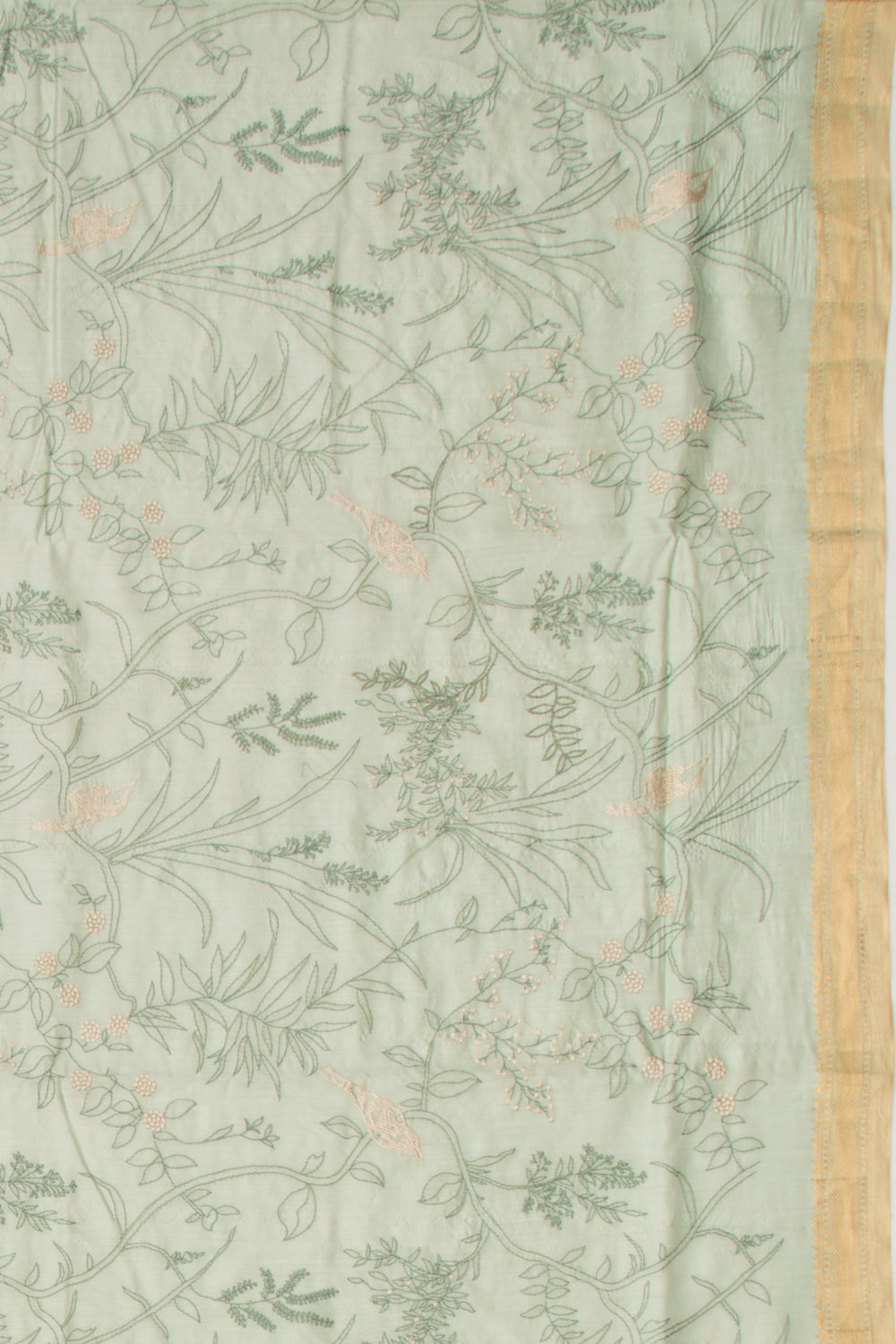 Chanderi Silk Floral Embroidery Green Saree