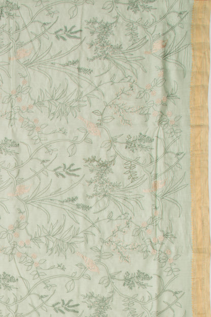 Chanderi Silk Floral Embroidery Green Saree