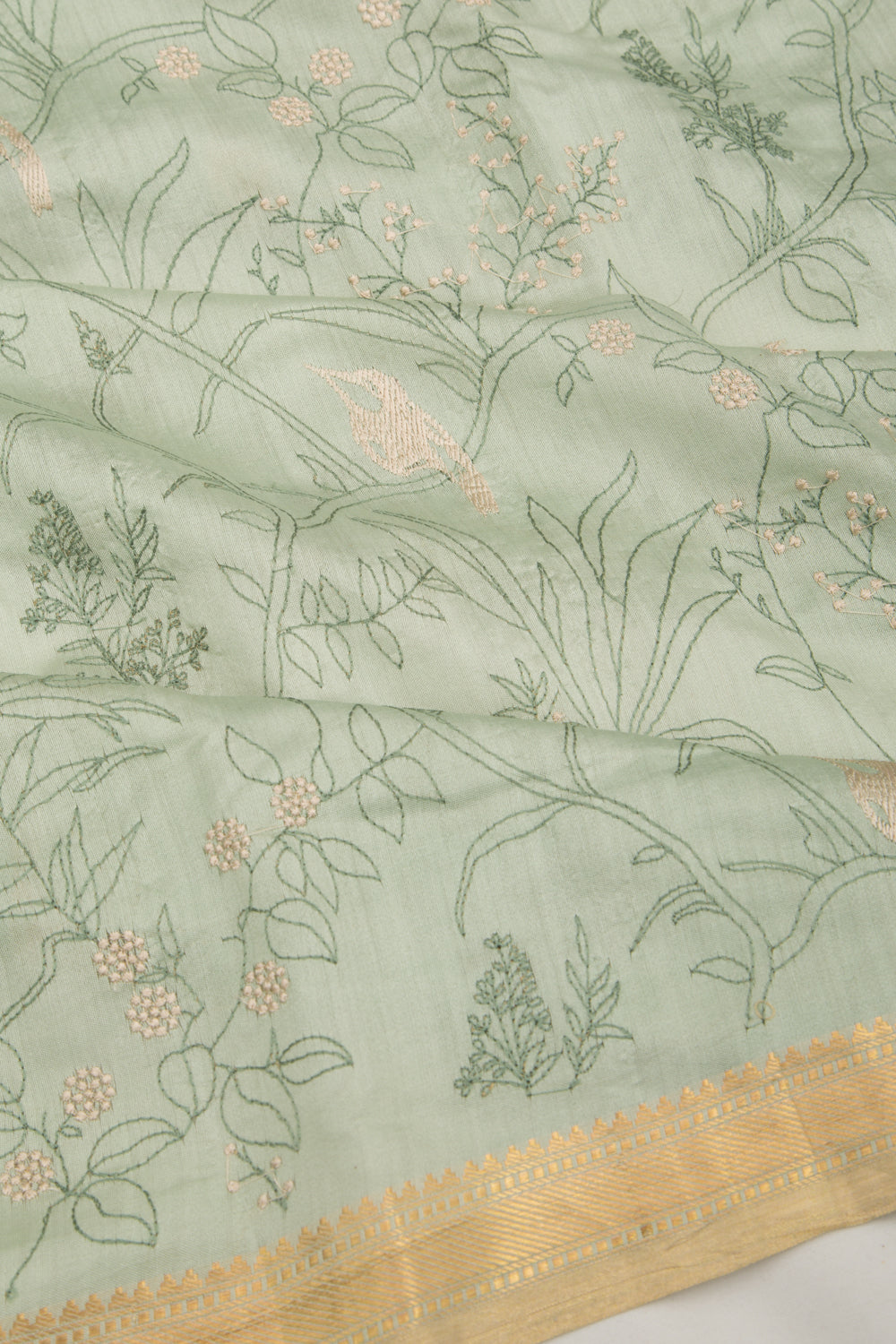 Chanderi Silk Floral Embroidery Green Saree