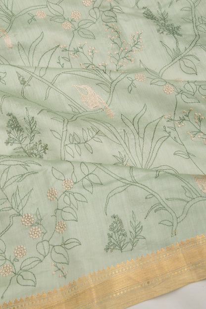 Chanderi Silk Floral Embroidery Green Saree