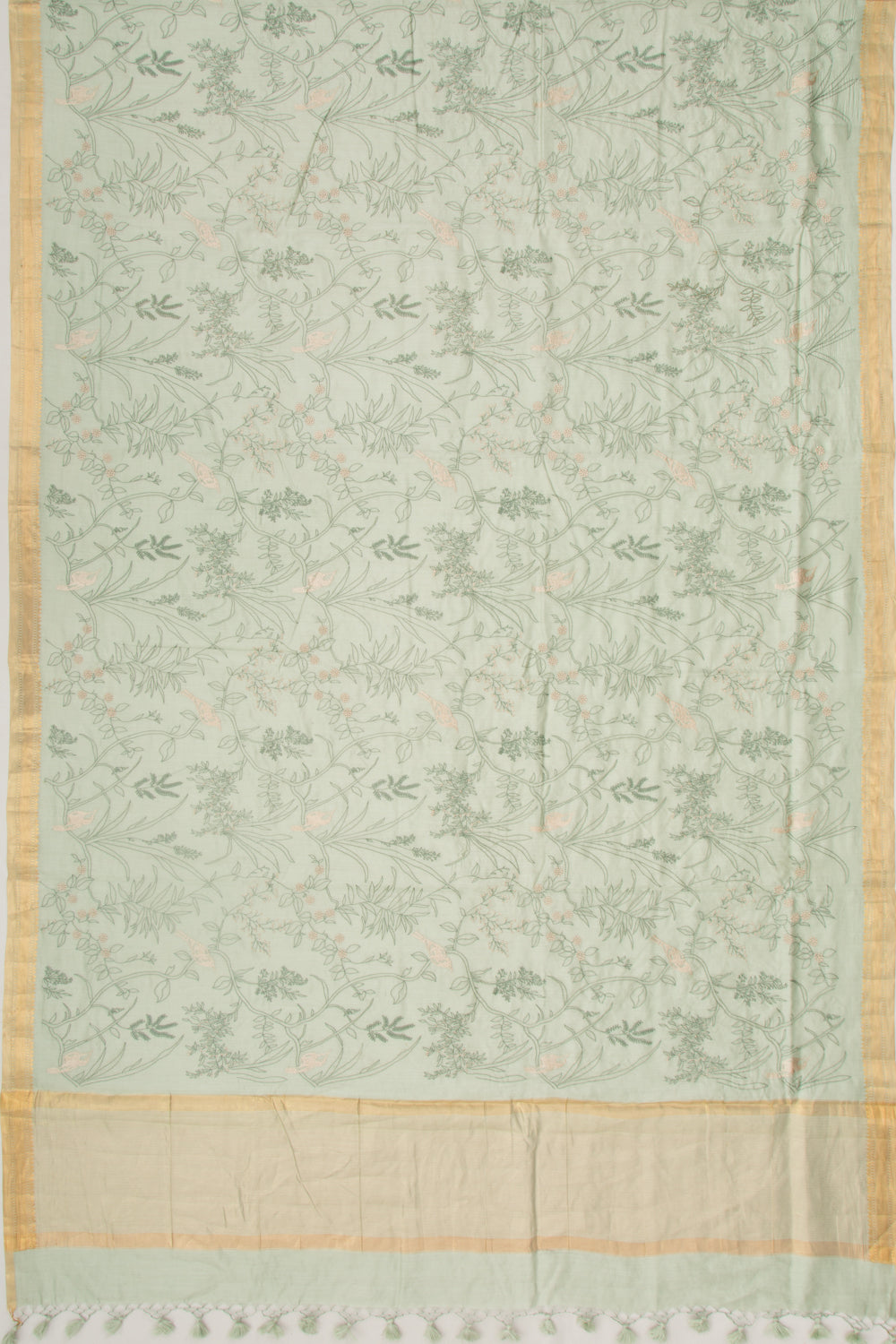 Chanderi Silk Floral Embroidery Green Saree