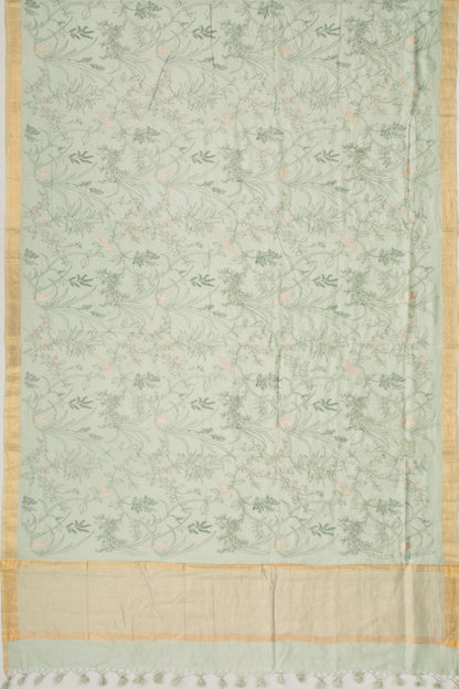 Chanderi Silk Floral Embroidery Green Saree