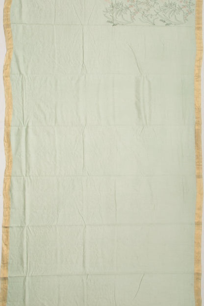 Chanderi Silk Floral Embroidery Green Saree