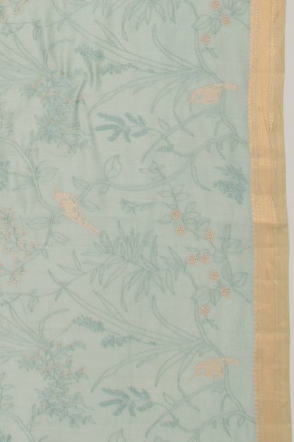 Tussar Floral Embroidery Pastel Green Saree