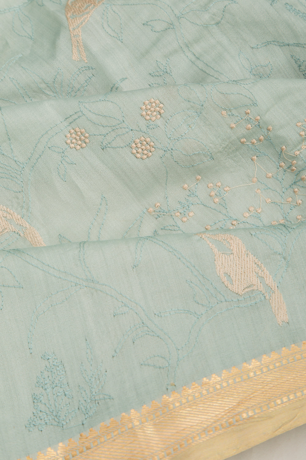 Tussar Floral Embroidery Pastel Green Saree