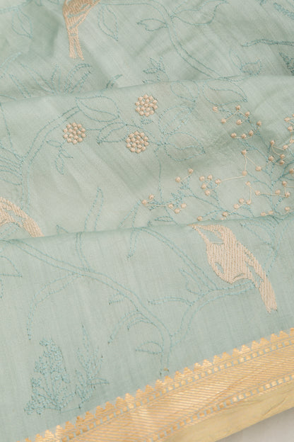 Tussar Floral Embroidery Pastel Green Saree