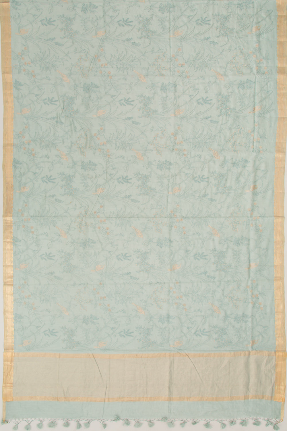 Tussar Floral Embroidery Pastel Green Saree