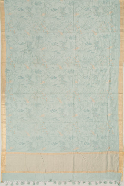 Tussar Floral Embroidery Pastel Green Saree