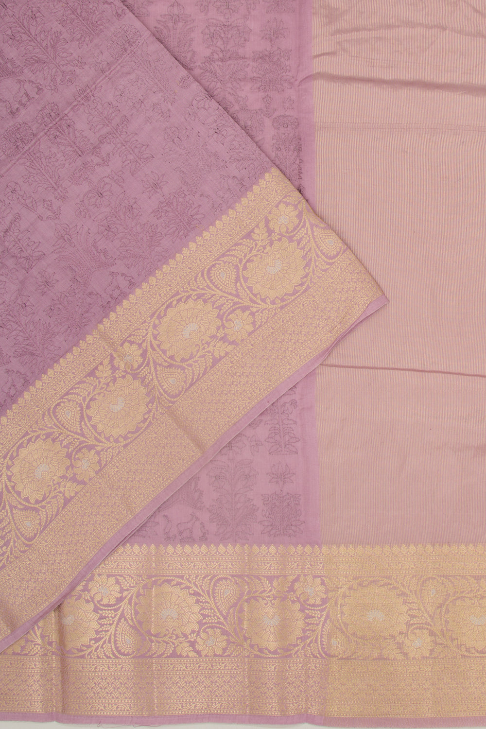 Chanderi Silk Floral Embroidery Lilac Saree