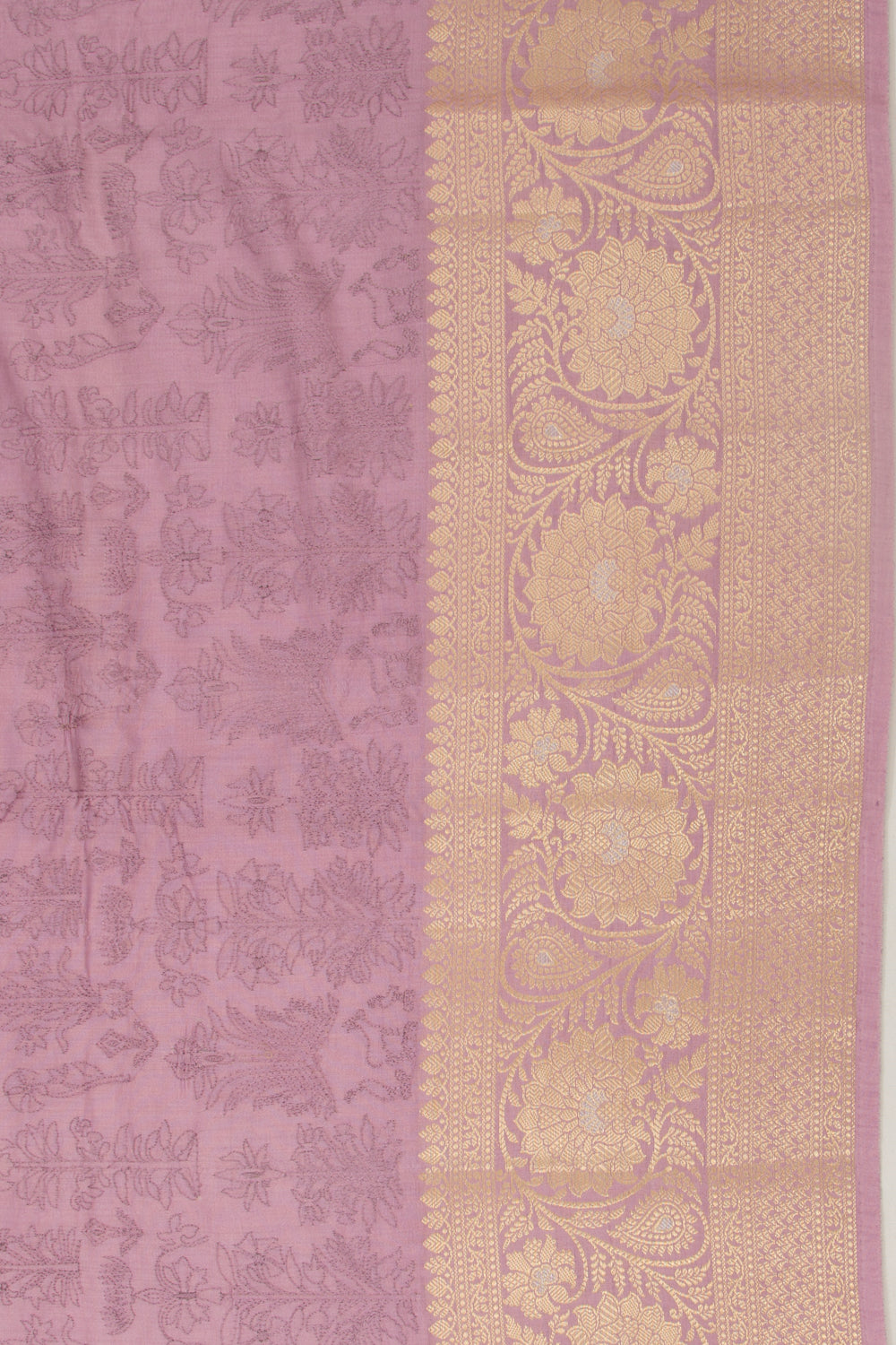 Chanderi Silk Floral Embroidery Lilac Saree