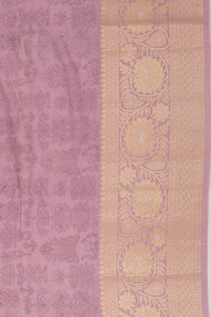 Chanderi Silk Floral Embroidery Lilac Saree