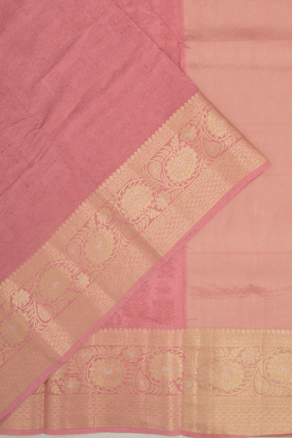 Tussar Floral Embroidery Pink Saree
