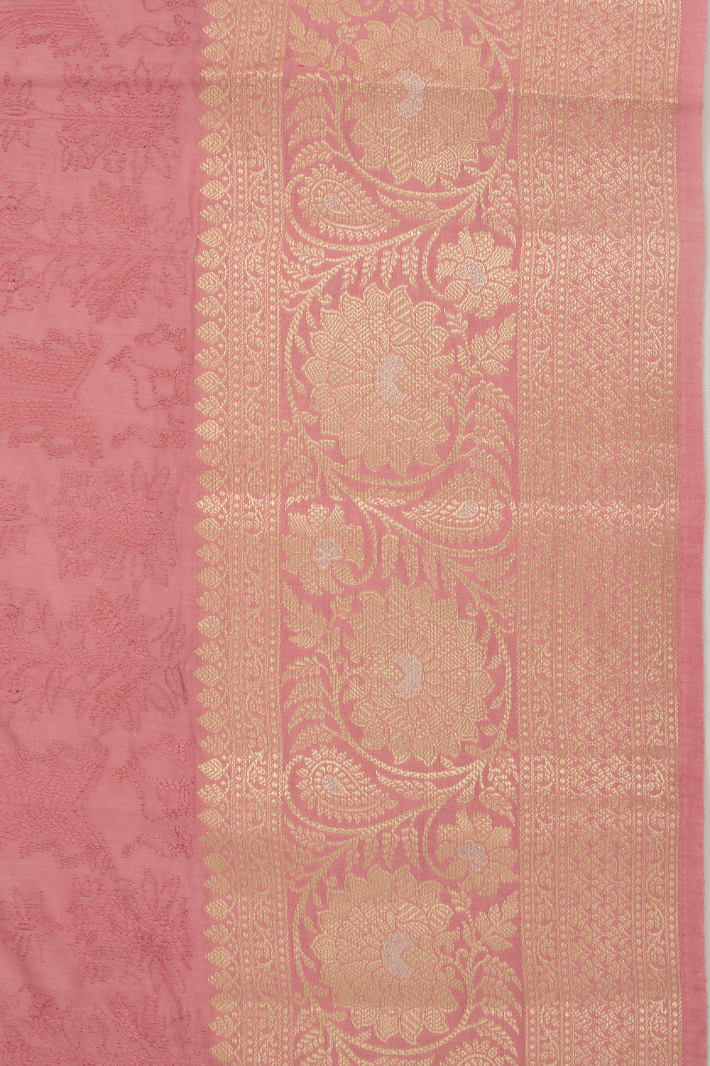 Tussar Floral Embroidery Pink Saree