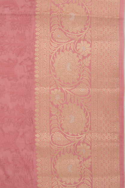 Tussar Floral Embroidery Pink Saree